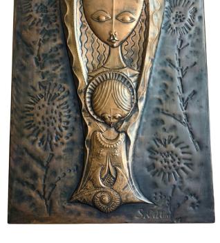 Mid century Kupfer Relief, S. Cellini, Madonna mit Kind
