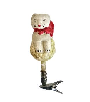 Glass ornament cat on clip around 1920
