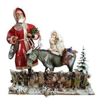 Nikolaus mit Esel und Wachs-Christkind in Wattekleidung