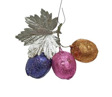 Spun cotton fruits with paper leaf, ca. 1920