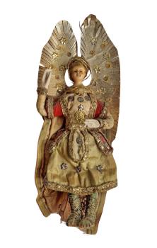 Prächtig gekleidete Krippenfigur / Engel um 1800