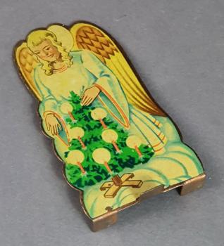Angel with christmas tree, lithographed tin, ca. 1920