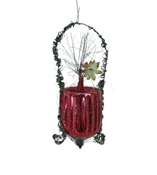 Glasornament Vase mit Tinsel und leonischen Drähten um 1890