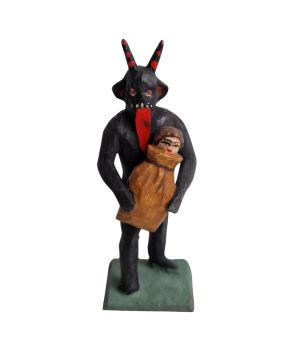 Grulicher Krippenfigur, Teufel / Krampus mit Kind  (7 cm)