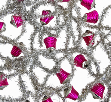 Preview: Siver colored tinsel garlands with glass bells,  ca. 520 cm