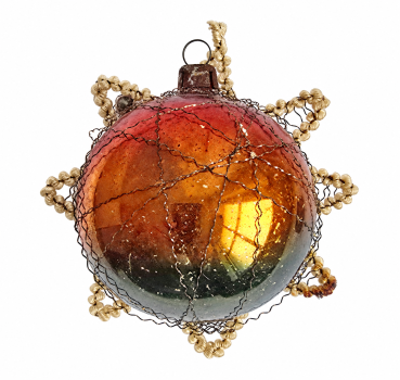 Preview: Wire wrapped glass kugel, indent kugel, Lauscha