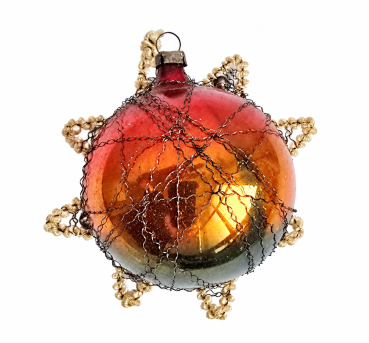 Preview: Wire wrapped glass kugel, indent kugel, Lauscha