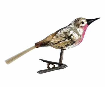 Lauscha song bird on clip, around 1930