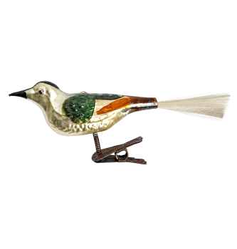 Lauscha song bird on clip, around 1930