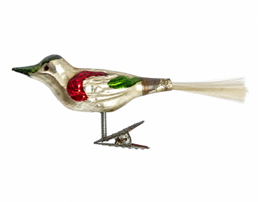 Lauscha song bird on clip, around 1950