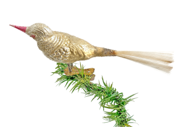 Song bird with venetian dew on clip, around 1920