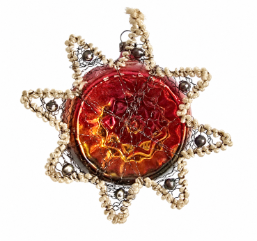Preview: Wire wrapped glass kugel, indent kugel, Lauscha