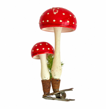 Preview: Antique pair mushrooms / fly agarics on clip, around 1930