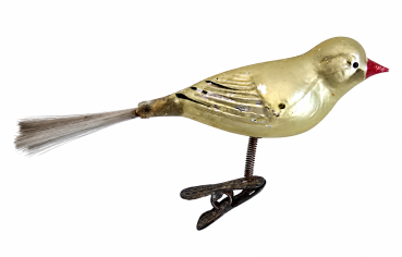 Lauscha song bird on clip, around 1920