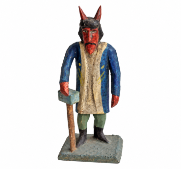 Grulicher Krippenfigur,  Teufel / Krampus mit Schlegel  (7 cm)