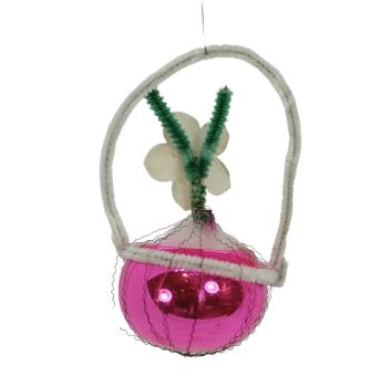Wire wrapped red hanging basket, ca. 1950
