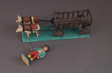Grulicher Krippenfigur " Bauer mit Ochsenfuhrwerk " (5 cm)