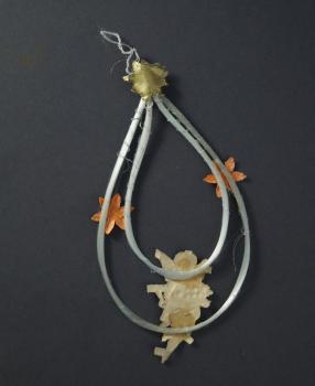 Spun glass ornament with angel scrap, ~ 1920