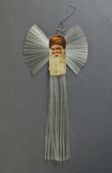 Spun glass ornament with santa scrap, ~ 1920