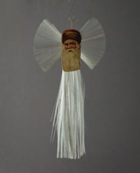 Spun glass ornament with santa scrap, ~ 1920