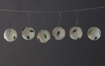 6 Styrofoam Balls with glass gems, ca.1960
