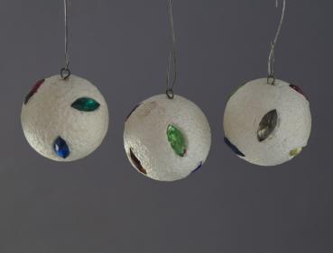 6 Styrofoam Balls with glass gems, ca.1960