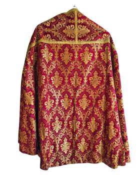 Preview: Weinroter Rauchmantel - Chormantel, Messgewand, Vespermantel, Pluviale, Ornat, um 1900
