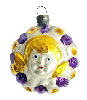 Preview: Glasornament abgeflachte Kugel mit Engel um 1930