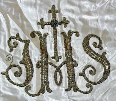 Preview: Antike weiße Altardecke, Altarverkleidung um 1920