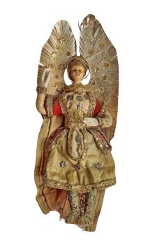 Prächtig gekleidete Krippenfigur / Engel um 1800
