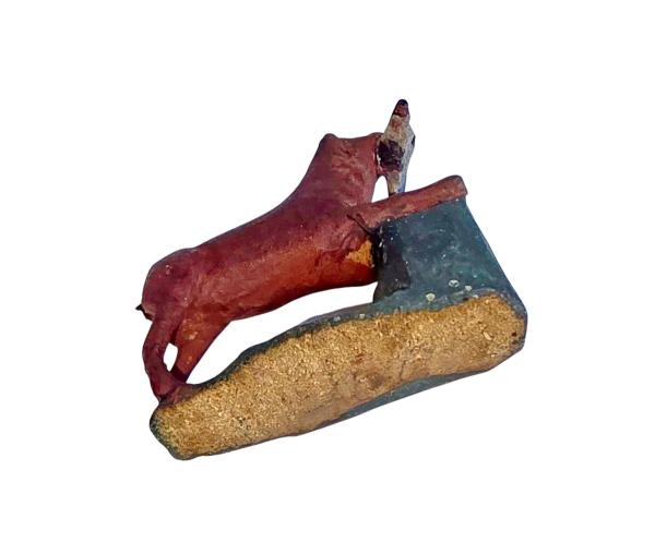 Antike Grulicher Krippenfigur / Hund mit Vogel um 1900