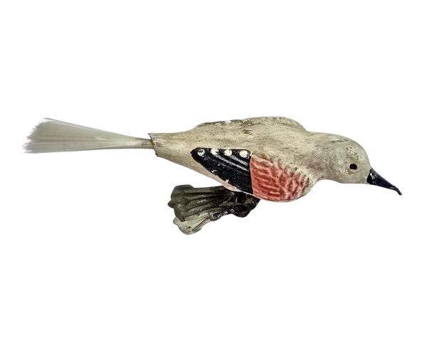 Alter Christbaumschmuck, Glasornament,  Vogel auf Zwicker, ~ 1920