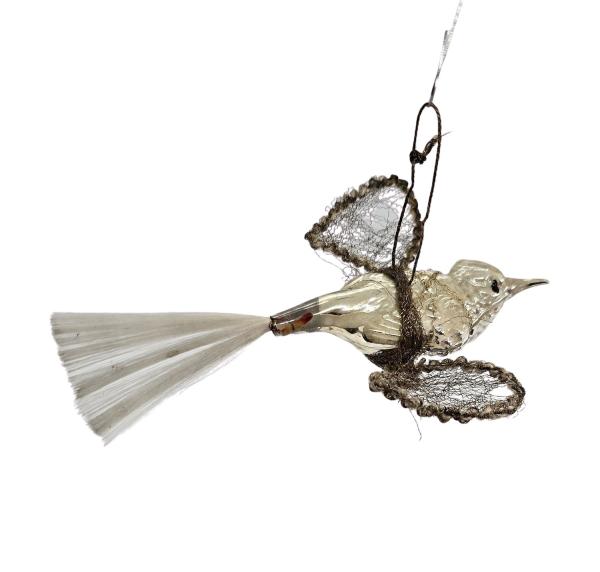 Antique Christmas tree ornament, bird with wire wings around 1920