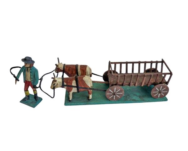 Krippenfigur Bauer mit Ochsenkarren (7 cm)