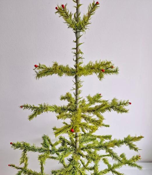 Antique goose feather tree / feather tree with old christmas tree decorations, 128 cm
