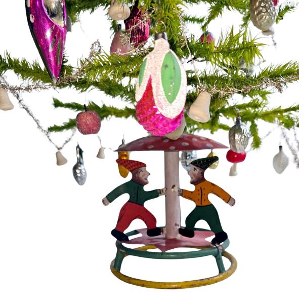Antique goose feather tree / feather tree with old christmas tree decorations, 128 cm