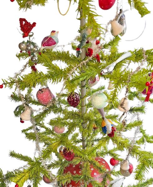Antique goose feather tree / feather tree with old christmas tree decorations, 128 cm