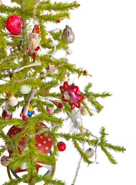 Antique goose feather tree / feather tree with old christmas tree decorations, 128 cm