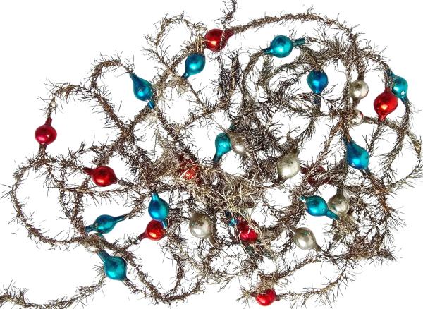 4 Stück alter Tinsel mit Glaskugeln, ca. 530 cm, 20er Jahre