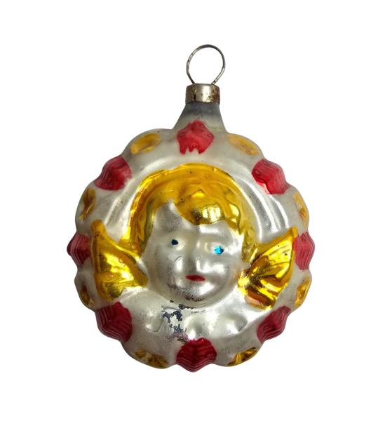 Glasornament abgeflachte Kugel mit Engel