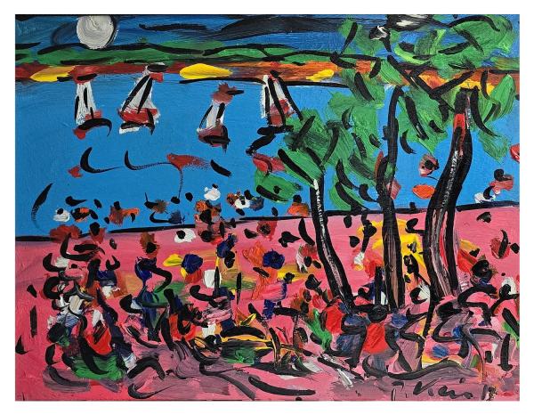 Peter Robert Keil (geb. 1942 Züllichau), Abstract beach scene with sailing boats