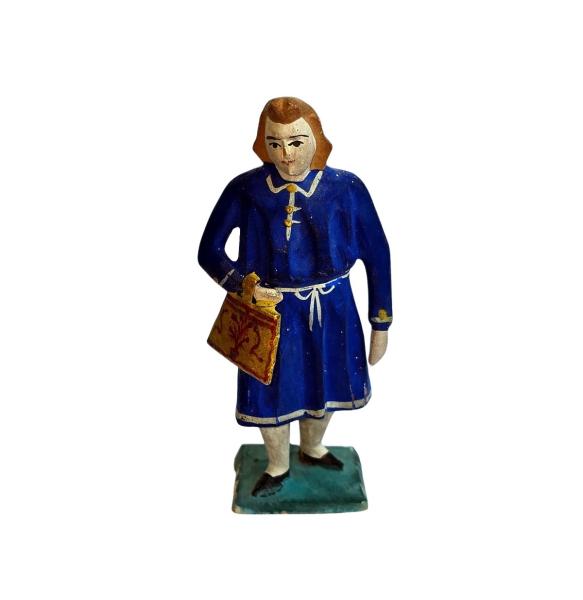 Antike Grulicher Krippenfigur / Gabenbringer mit Tasche um 1900 (10 cm)
