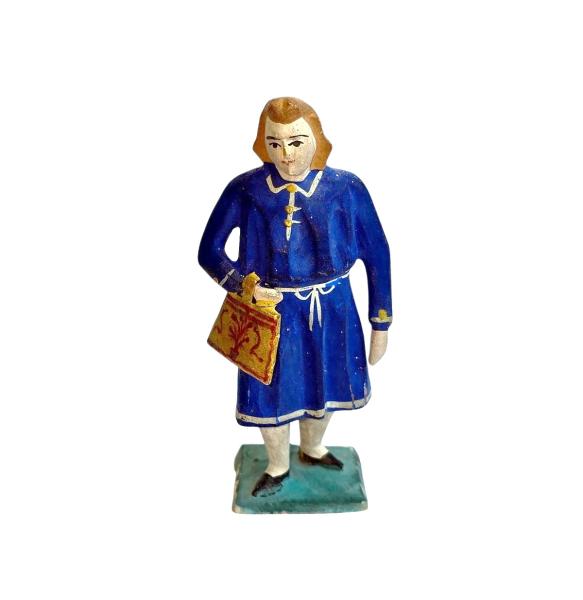 Antike Grulicher Krippenfigur / Gabenbringer mit Tasche um 1900 (10 cm)