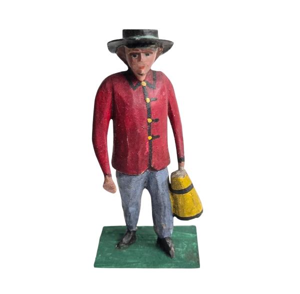 Antike Grulicher Krippenfigur / Gabenbringer mit Krug um 1900 (10 cm)