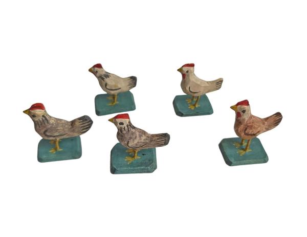 Flock of 5  Chickens, wood