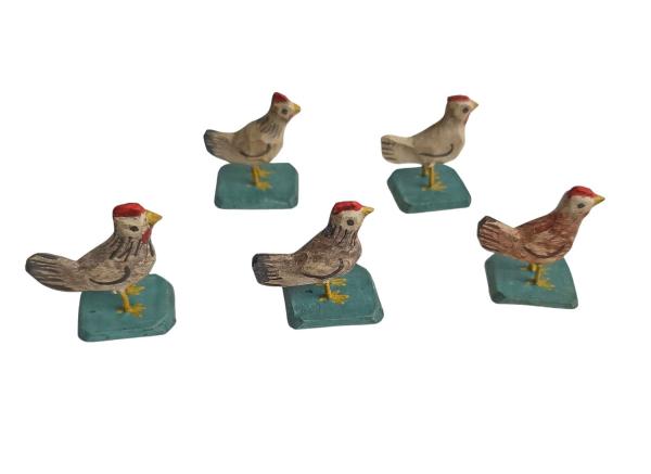 Flock of 5  Chickens, wood