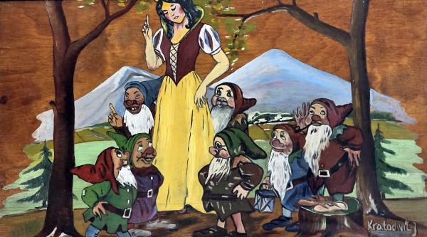 Snow White and the Seven Dwarfs, tray, hand-painted