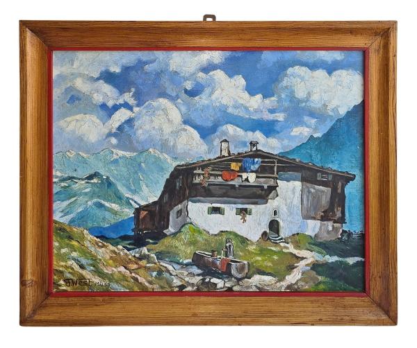 Gemälde Bergbauernhof im Ötztal, sig. F. West, datiert 1940, München
