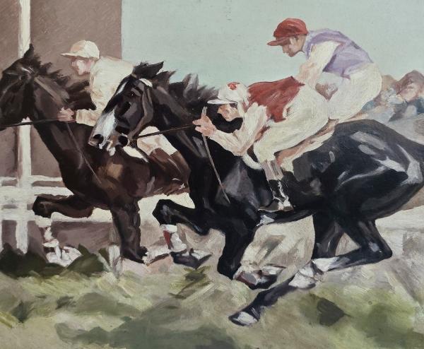 Gemälde Pferderennen, Jockey um 1930