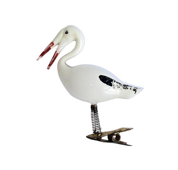 Storch aus Milchglas auf Zwicker um 1920